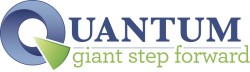 quantum logo with a large green and blue Q