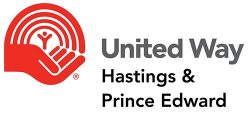 United way hasting and prince edward logo with a person standing in a red hand with an arc of red lines above him