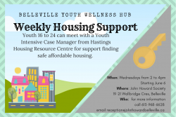 Belleville youth wellness hub advertisement with colourful buildings and a gold key