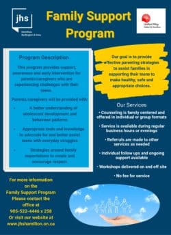 JHS Hamilton and burlington family support program flyer