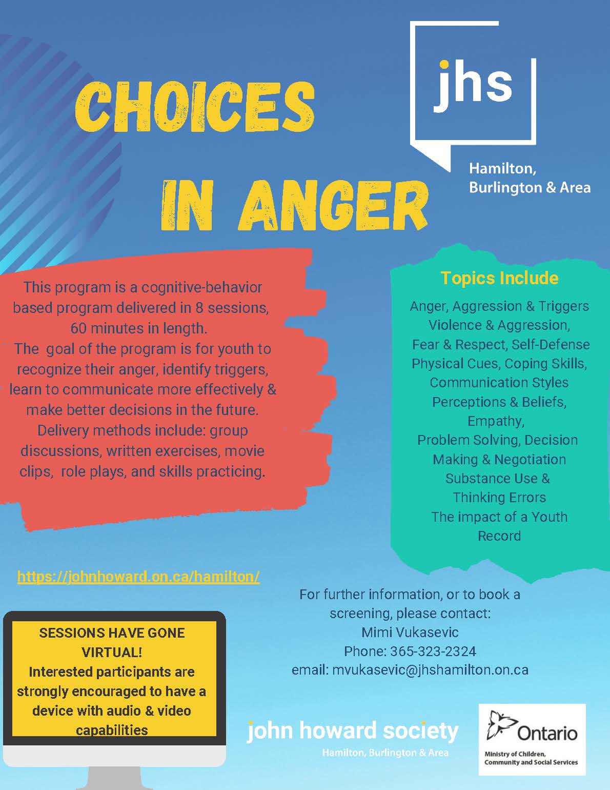 JHS hamilton and burlington Choices in anger flyer