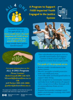JHS Hamilton and burlington ALL 4 ONE FASD Youth Justice Flyer