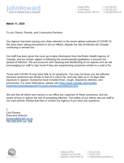 JHS Kawartha lakes and haliburton Covid 19 alert letter