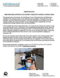 JHS Kawartha lakes and haliburton media release