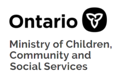 Ontario ministry of Children, community and social services logo with a trillium