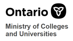 Ontario ministry of Colleges and universities logo with a trillium