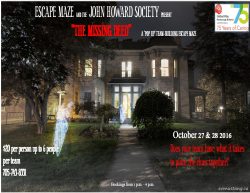 The missing deed escape maze poster with a haunted house at nighttime with ghosts