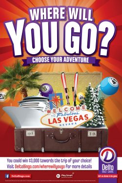 Where will you go poster with an opened briefcase that has various objects