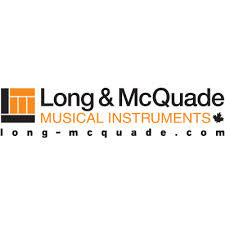 Long and McQuade musical instruments logo with abstract orange and black lines