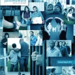 Cover of JHSO Annual Report 2012 with various images of people collaged on a page