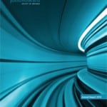 Cover of JHSO annual report 2014 with abstract blue and black lines curving to the right