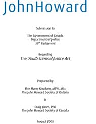 Cover of JHSO submission regarding the youth criminal justice act