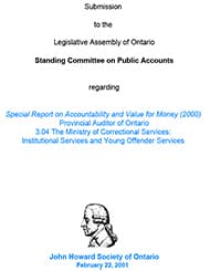 Cover of submission to the standing committee on public accounts report