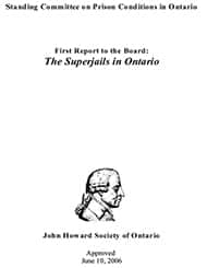 Cover of The superjails in ontario report with a side profile of a mans head