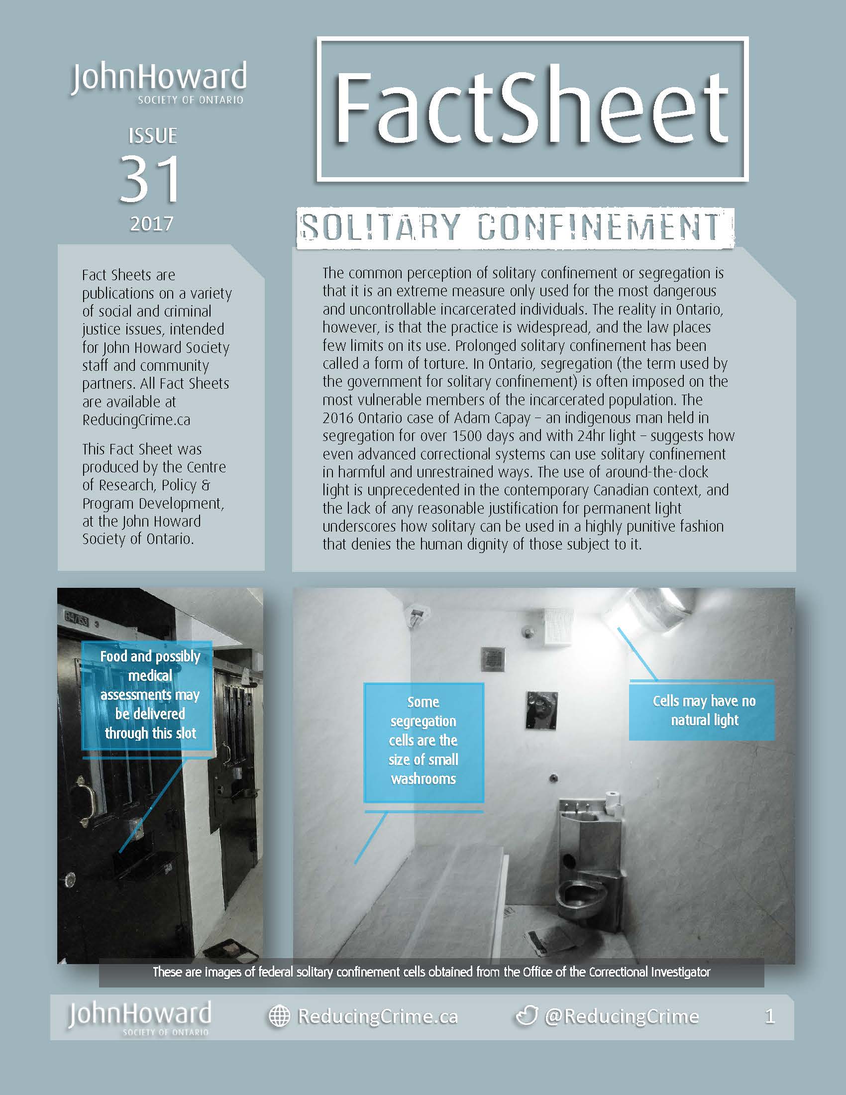 Cover of FactSheet publication with solitary confinement rooms