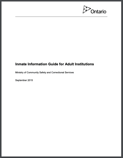 Cover of inmate information guide for adult institutions