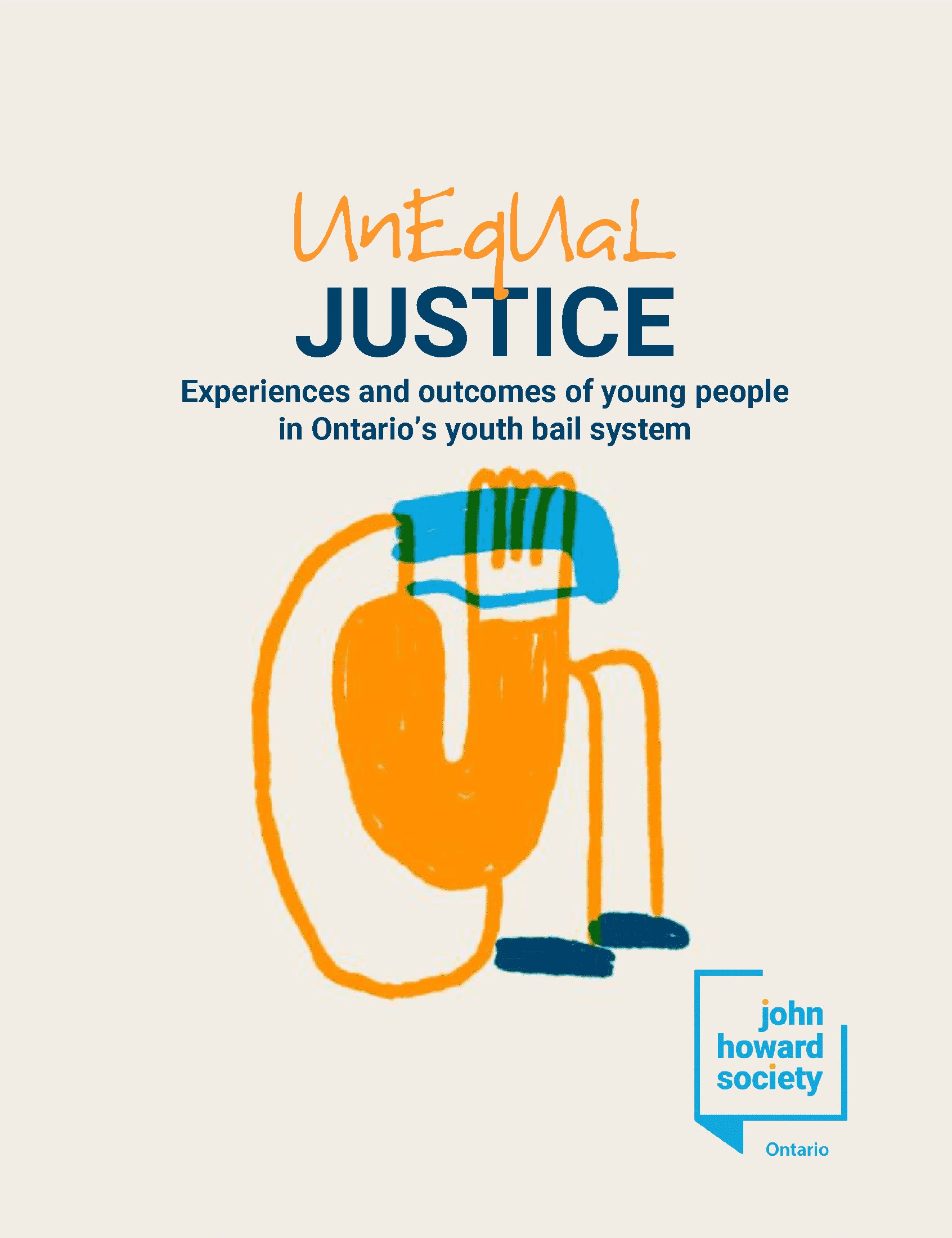 Cover of Unequal Justice report with illustration of someone holding their head in sadness