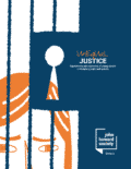 Cover of Unequal Justice Report with illustration of face behind prison bars